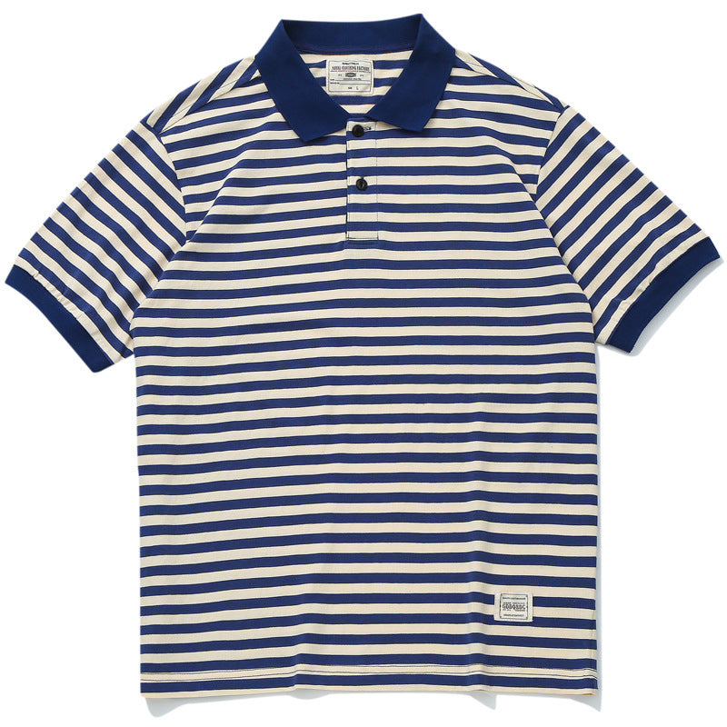 Mariner Shirt Summer Lapels T-shirt Navy-Striped Shirt Cotton Half Sleeve Striped Men's Short Sleeve Polo Shirt