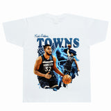 Basket Ball Star T Shirt Towns Washed Distressed Printed T-shirt Retro Short Sleeve round Neck Loose