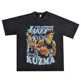 Basket Ball Star T Shirt Washed Worn-out Kelkuzma Short-Sleeved Printed T-shirt Vintage Pure Cotton