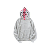 Bathing Ape Hoodie Shark Double Hat Embroidered Zip Sweater Casual Loose Hooded Jacket