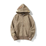 Bathing Ape Hoodie Embroidered Label Hooded Cardigan Zip Shark Jacket