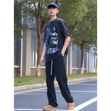 Basket Ball Star T Shirt Basketball Washed Distressed Printed T-shirt Retro Short Sleeve Hip Hop round Neck Loose