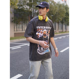 Basket Ball Star T Shirt Allenezailiverson Washed Distressed T-Shirt Printed Retro Loose