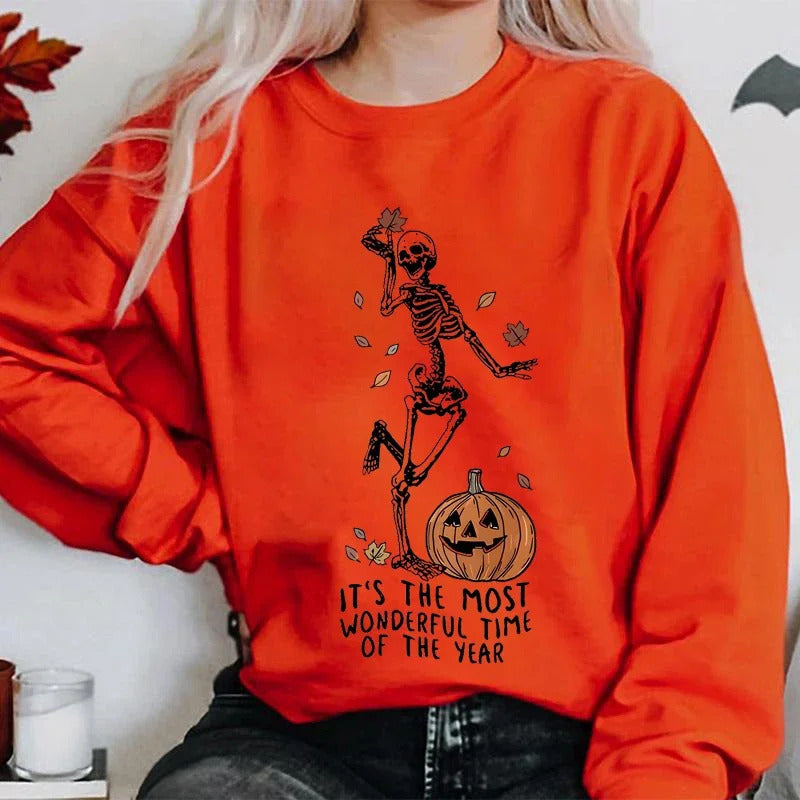 Pius size Halloween Skeleton Pumpkin Print Hoodies