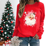 Christmas Pink Claus Print Crew Neck Sweatshirts