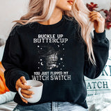 Halloween Cat Buckle Up Butter Cup Print Pullover For Women