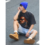 Basket Ball Star T Shirt Lebron James Washed Distressed Street American T-Shirt Loose