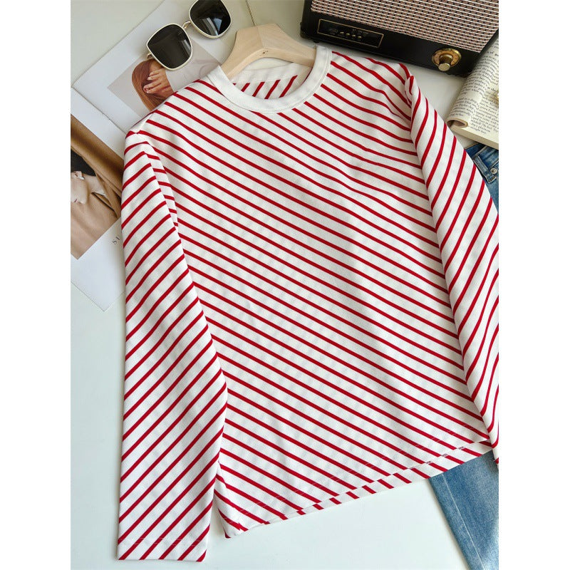 Mariner Shirt Navy-Striped Shirt Diagonal Stripes Fashion Casual All-Match Loose round Neck Long-Sleeve T-shirt