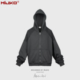 MIJKO Men's Jacket Splicing Zip Cardigan Loose Hooded Sweater