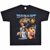Basket Ball Star T Shirt Basketball Ja Morant Printed Washed Distressed T-Shirt Cotton Short Sleeve Loose