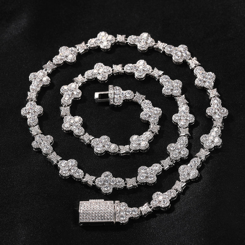 Chains Hip Hop 10mm Cross Flower Diamond Necklace St. Valentine's Crosses