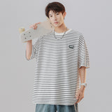 Mariner Shirt round Neck Short Sleeve T-shirt Striped Navy-Striped Shirt Loose Student Casual All-Match