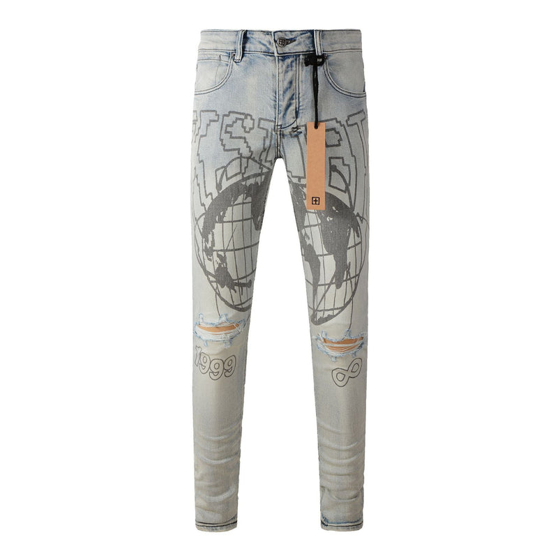 KSUBI Jeans Slim Fit Casual Stretch Ripped Jeans