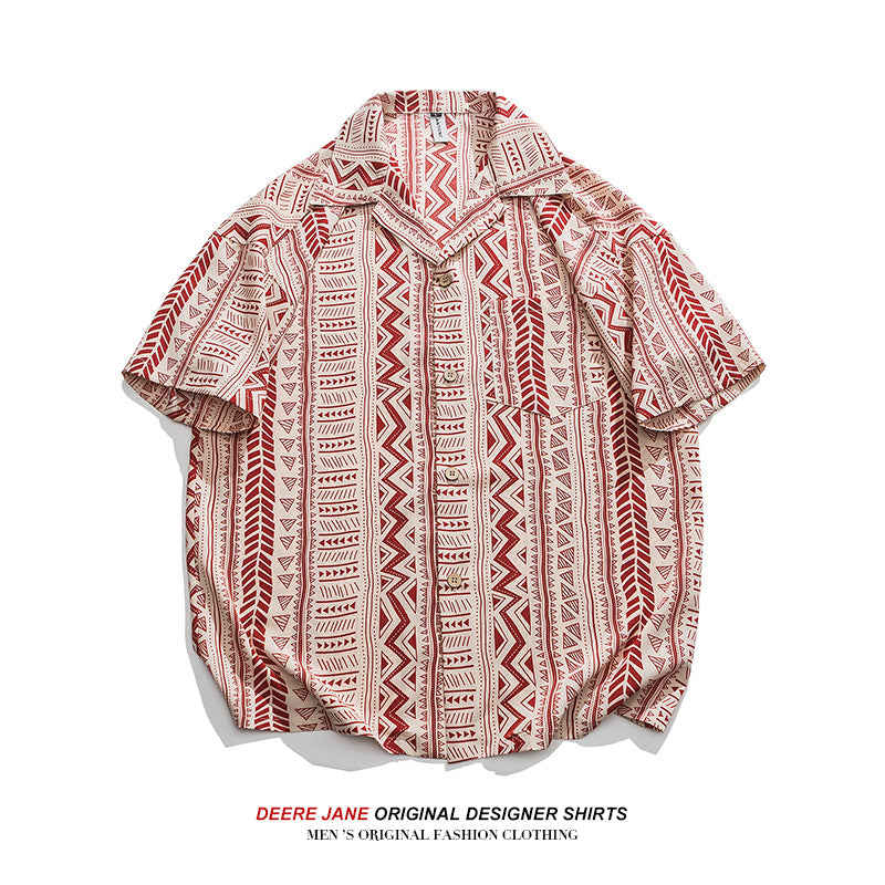 Men Shirts Summer Short Sleeve Printed Shirt Men's Loose Casual