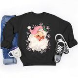 Christmas Pink Claus Print Crew Neck Sweatshirts