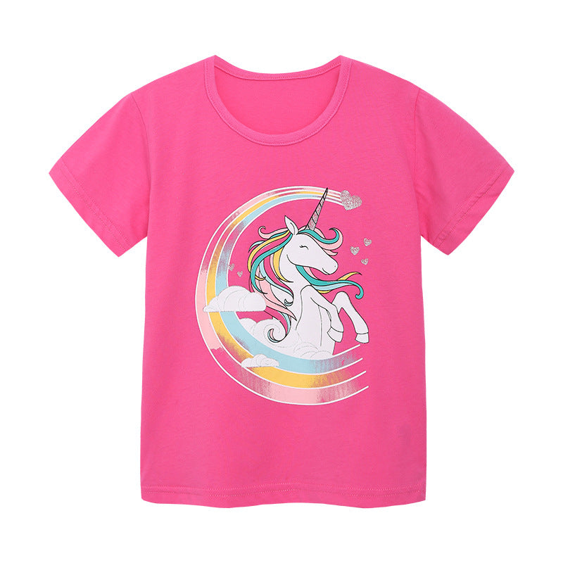 Boy T Shirt Children's T-shirt Summer European and American Girls Fashion Short Sleeve T-shirt Knitted Cotton Cartoon Print
