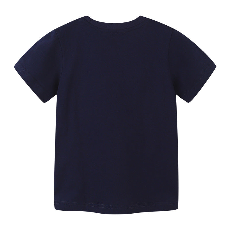 Boy T Shirt Boy's Short-Sleeved T-shirt Summer Children Cartoon round Neck Top Baby T-shirt