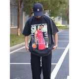 Basket Ball Star T Shirt Basketball Chris Bosh Printed Washed Distressed Short Sleeve T-shirt