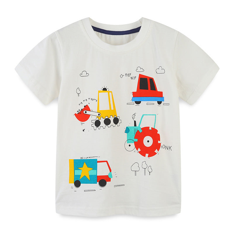 Boy T Shirt Summer Small and Older Children's Short Sleeve T-shirt Knitted Cotton Cartoon round Neck Baby T-shirt