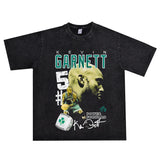 Basket Ball Star T Shirt Basketball Kevin Garnett Printed Washed Distressed American T-shirt Vintage Cotton Short Sleeve
