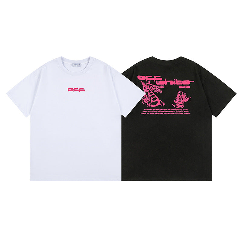 Off White T Shirts OW Dragon Bee Pattern Crew Neck Pullover Short Sleeve