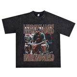 Basket Ball Star T Shirt Lebron James Washed Distressed Street American T-Shirt Loose