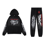 Mens trendy Hoodie & Pants autumn and winter flare black flame pants hoodie