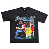 Basket Ball Star T Shirt Basketball Washed Distressed James Harden Printed T-shirt Retro Short Sleeve Cotton