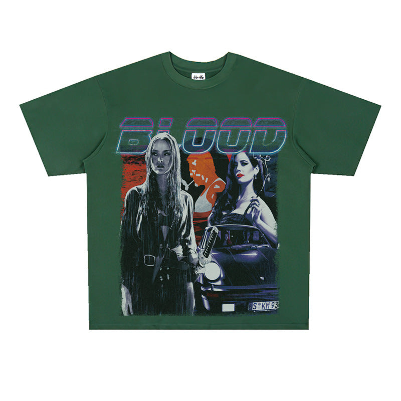 Film Star T Shirt Street Style Short Sleeve Loose Retro American Cotton Printed T-shirt