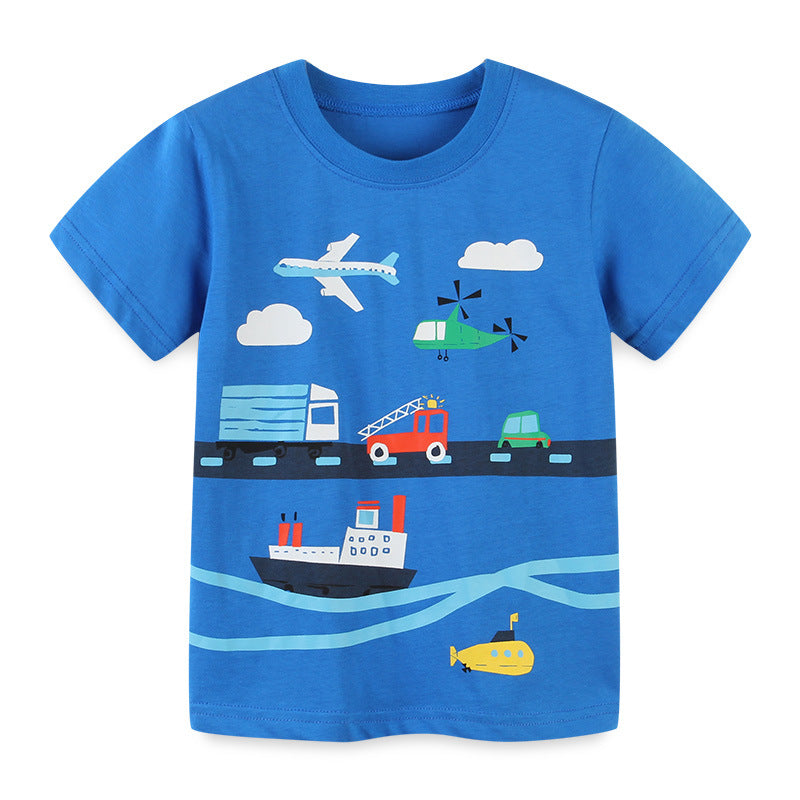 Boy T Shirt Summer Children's T-shirt Knitted Cotton Boys' round Neck