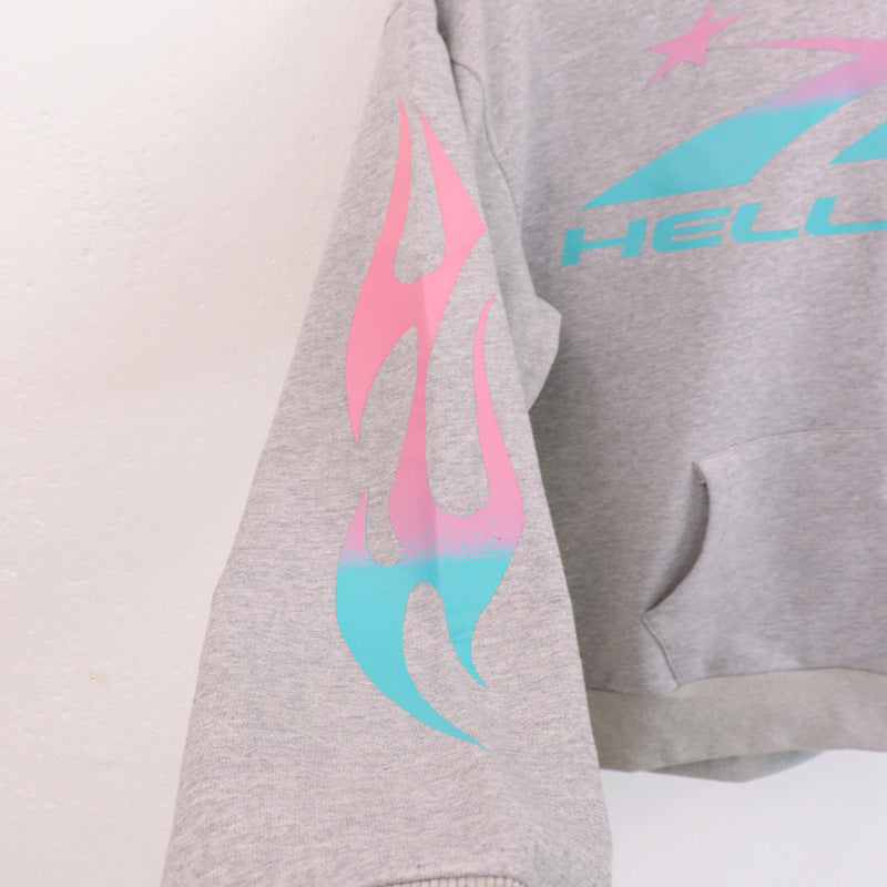 Mens trendy Hoodie gradual change color print hoodie fall loose sweater