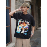 Film Star T Shirt Movie Titanic Street Style Short Sleeve Loose Retro American Print T-shirt Men and Women