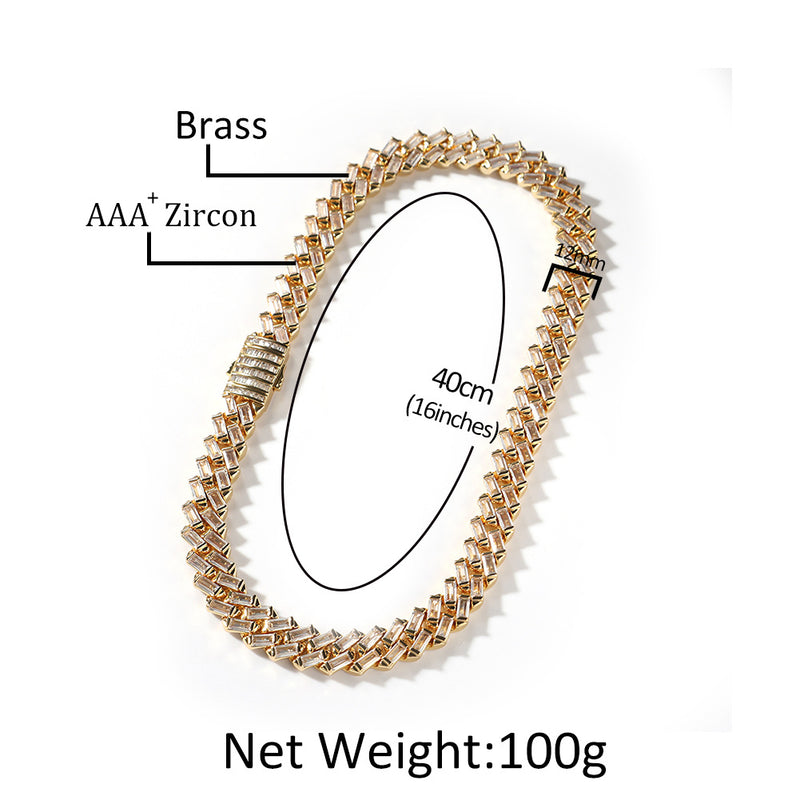 Chains Hip Hop 12mm Bar Cuban Chain T Square Zircon Spectrum St. Valentine's
