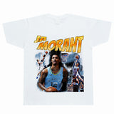 Basket Ball Star T Shirt Basketball Ja Morant Printed Washed Distressed T-Shirt Cotton Short Sleeve Loose