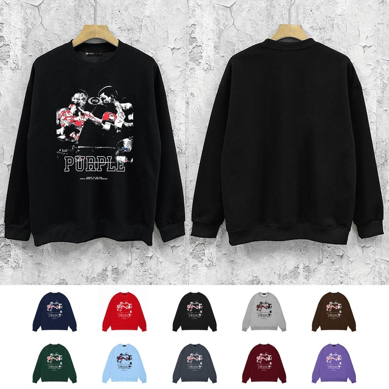 Purple Brand Sweatshirt Loose Crew Neck Boxing Pattern Sweater