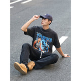 Basket Ball Star T Shirt Towns Washed Distressed Printed T-shirt Retro Short Sleeve round Neck Loose