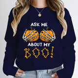 Halloween Pumpkin Ask Me About My Boo Print Round Neck