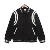 Rhude Hoodie White Line Stitching Contrast Color Leather Jacket Baseball Uniform