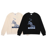 Rhude Hoodie Leopard Print Loose Men and Women Casual round Neck Sweater