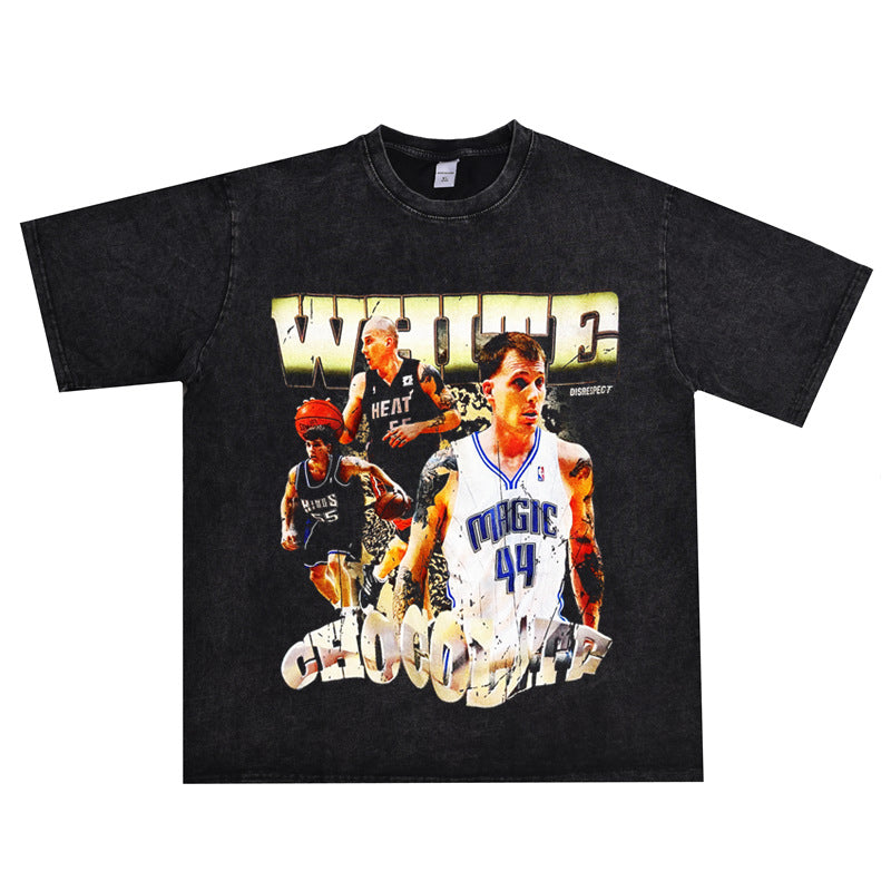 Basket Ball Star T Shirt Jason Williams Basketball Washed Distressed Printed American Retro T-shirt for Men