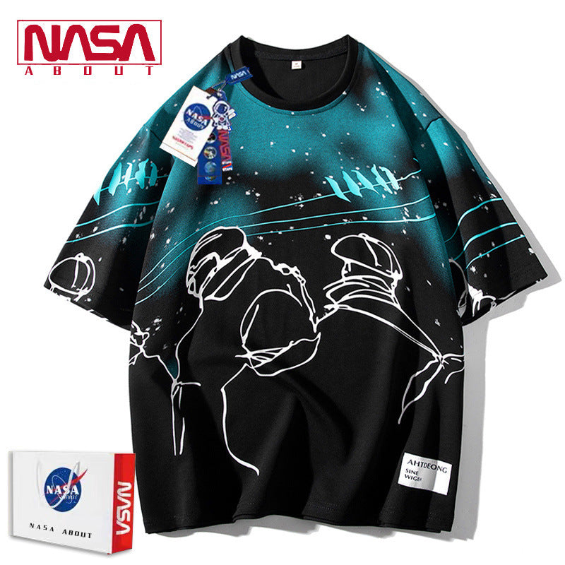 Nasa T-Shirt Short-Sleeved T-Shirt Men'S Summer Trendy Round Neck Couple Half Sleeve T-Shirt Men'S Clothing