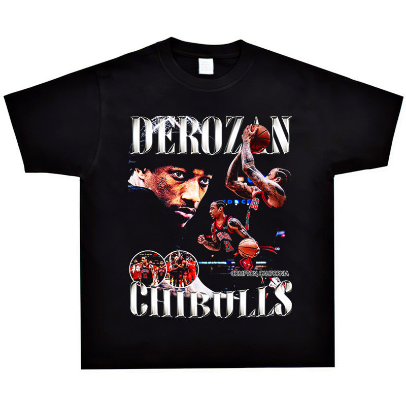 Basket Ball Star T Shirt Demar Derozan Short Sleeve Printed American T-shirt Retro Pure Cotton