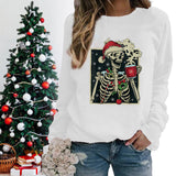 Funny Christmas Skeleton Print Sweatshirt For Women Fashion