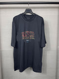 Mens T-shirts Summer Paris Graffiti Print Short Sleeve Crew Neck T-Shirt Loose