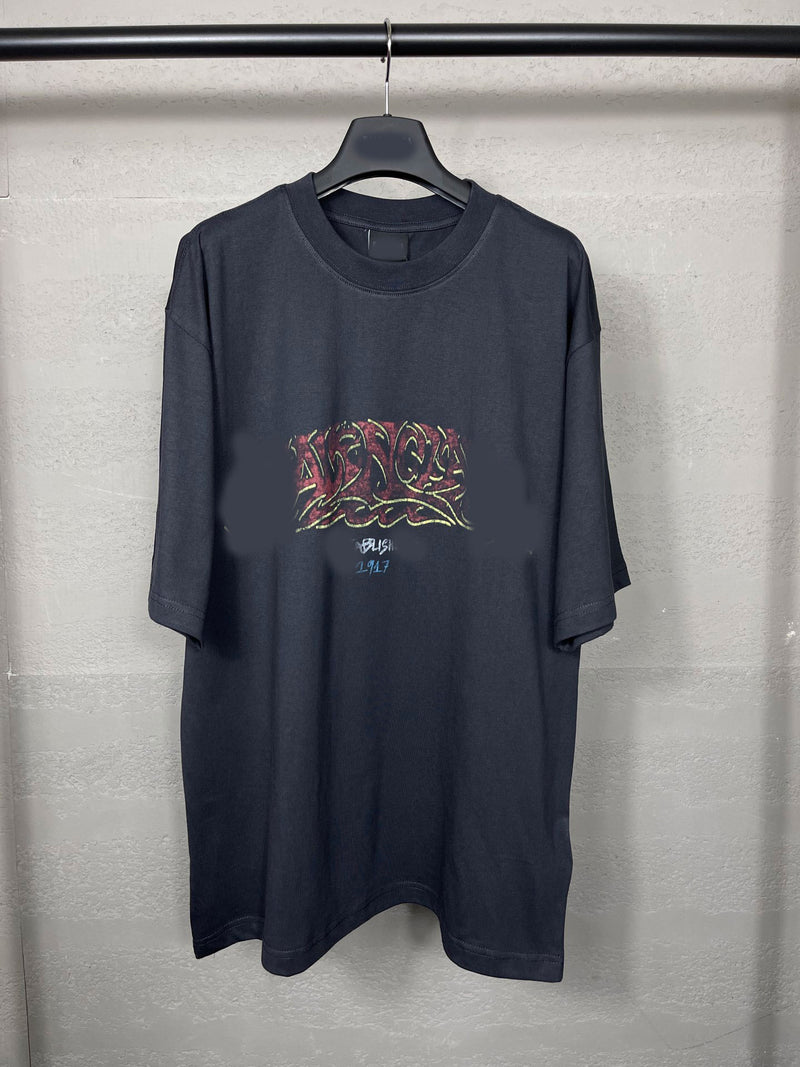 Mens T-shirts Summer Paris Graffiti Print Short Sleeve Crew Neck T-Shirt Loose