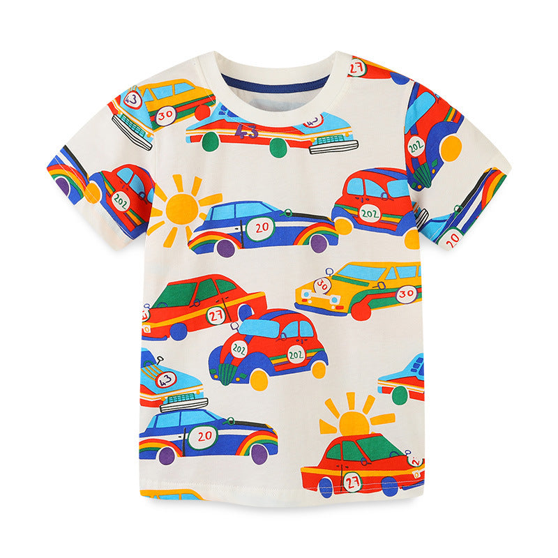 Boy T Shirt Boy's Short-Sleeved T-shirt Summer Knitted Cotton Cartoon Printed Children T-shirt round Neck