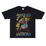 Basket Ball Star T Shirt Basketball Print Carmelo Anthony Washed Distressed T-shirt Loose