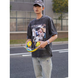 Film Star T Shirt Kelly Oubre Printed T-shirt Short Sleeve Loose Retro Pure Cotton Washed Distressed