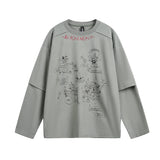 Unisex long-sleeved shirt autum washed fake two-piece