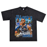 Basket Ball Star T Shirt Lebron James Washed Distressed Street American T-Shirt Loose